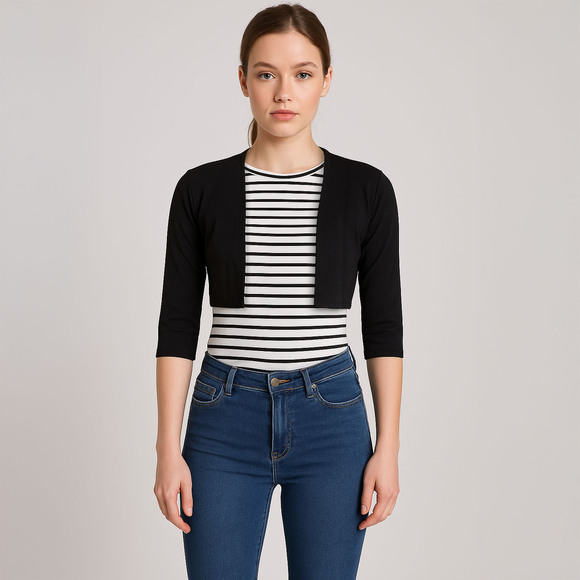 PrettyLittleThing Lightweight Bolero Crop Top in Black Sz 2 - Picture 1 of 9